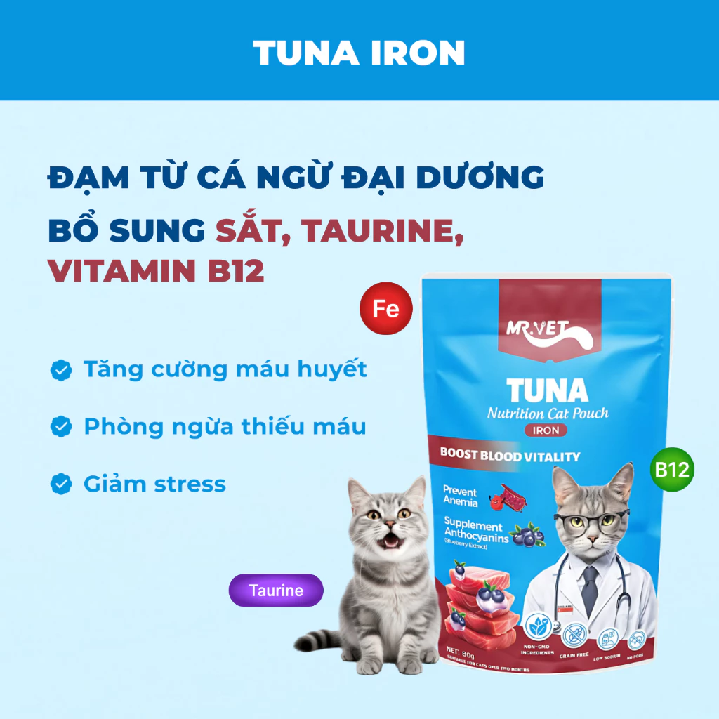 Pate Dạng Túi Cho Mèo MRVET 70G Vị Cá Ngừ Cá Hồi - Ảnh 4