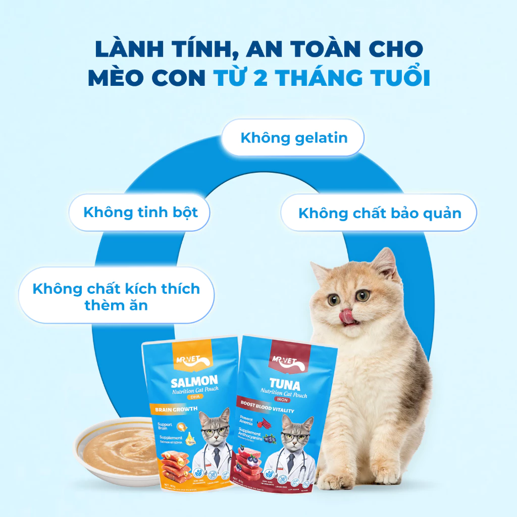 Pate Dạng Túi Cho Mèo MRVET 70G Vị Cá Ngừ Cá Hồi - Ảnh 7