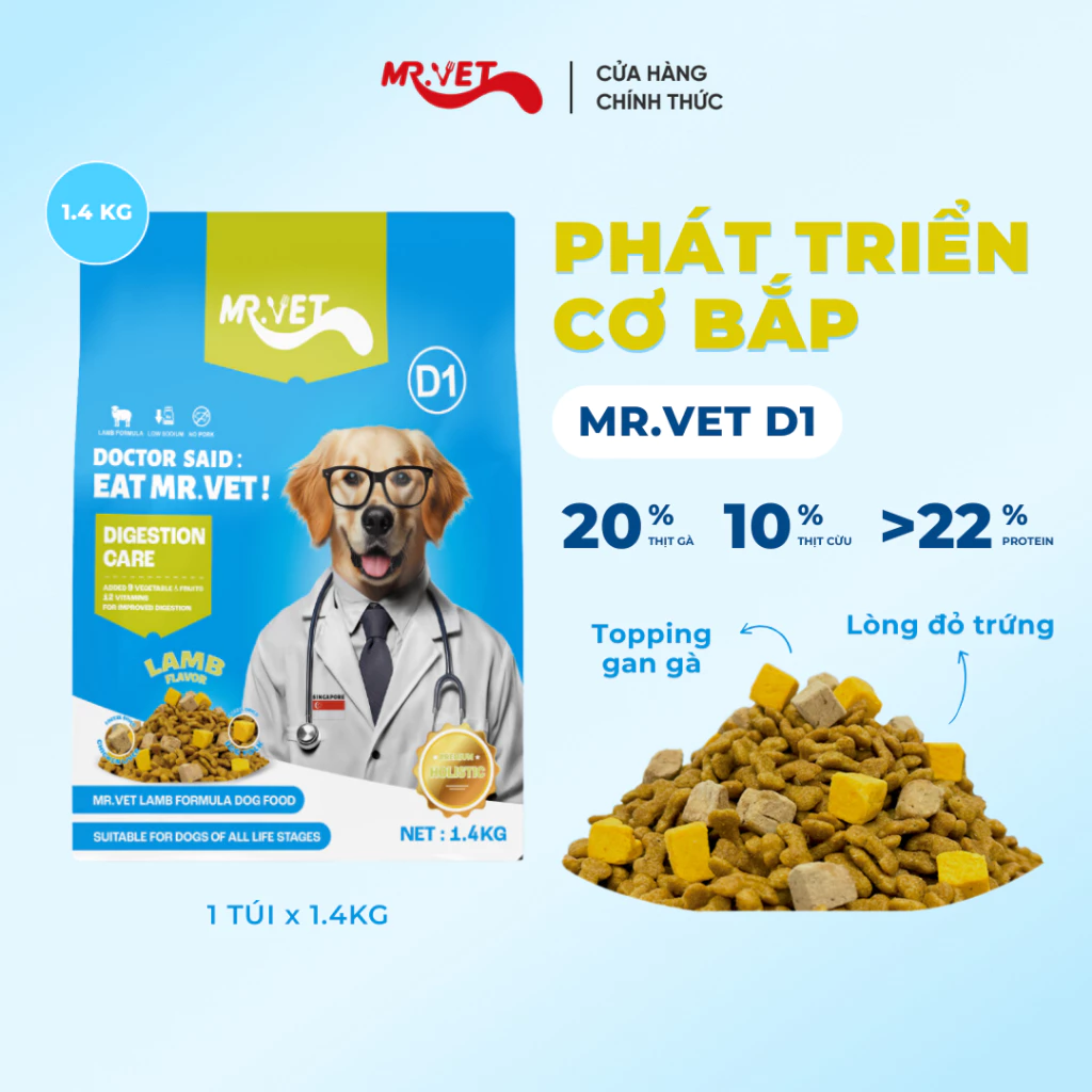 Hạt Chó MR.VET D1 Vị Cừu Non - Dinh Dưỡng Toàn Diện Cho Chó Mọi Lứa Tuổi
